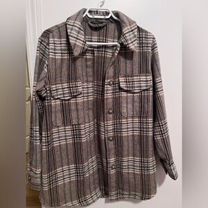 Plaid Shirt Jacket in Brown and Cream